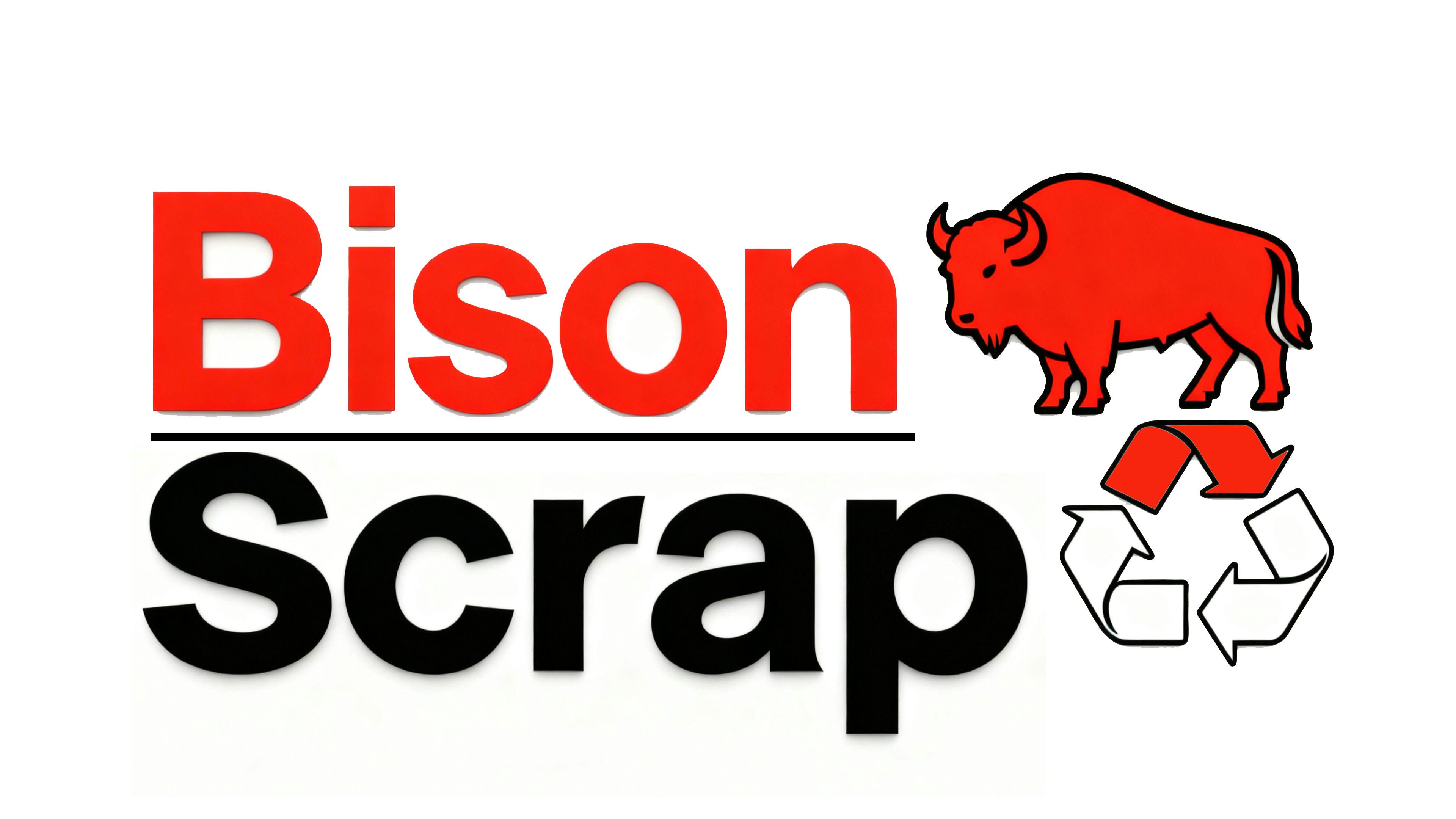 Logo featuring a red bison and recycling symbols for a scrap recycling company.